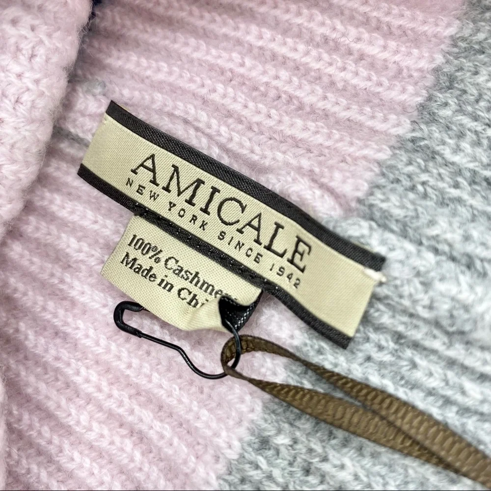 Amicale Cashmere Chunky Cuff Colorblock Beanie